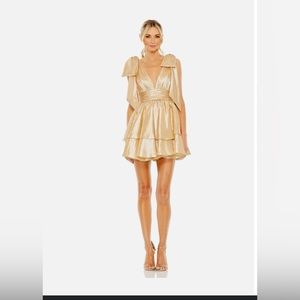 Mac Duggal bow shoulder ruffle mini dress size 0. NWT